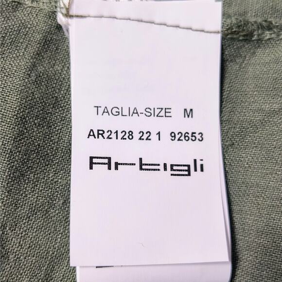 NWT Artigli Italy Linen Dress Medium Lagenlook Olive Green Roll-Tab T-Shirt Midi - Picture 8 of 9